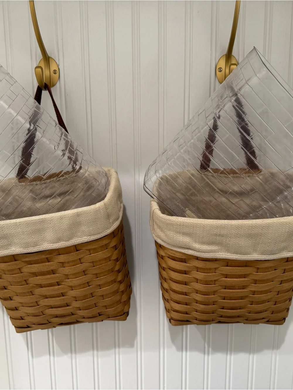 Longaberger Beige Woven Hanging Basket with Brown Strap